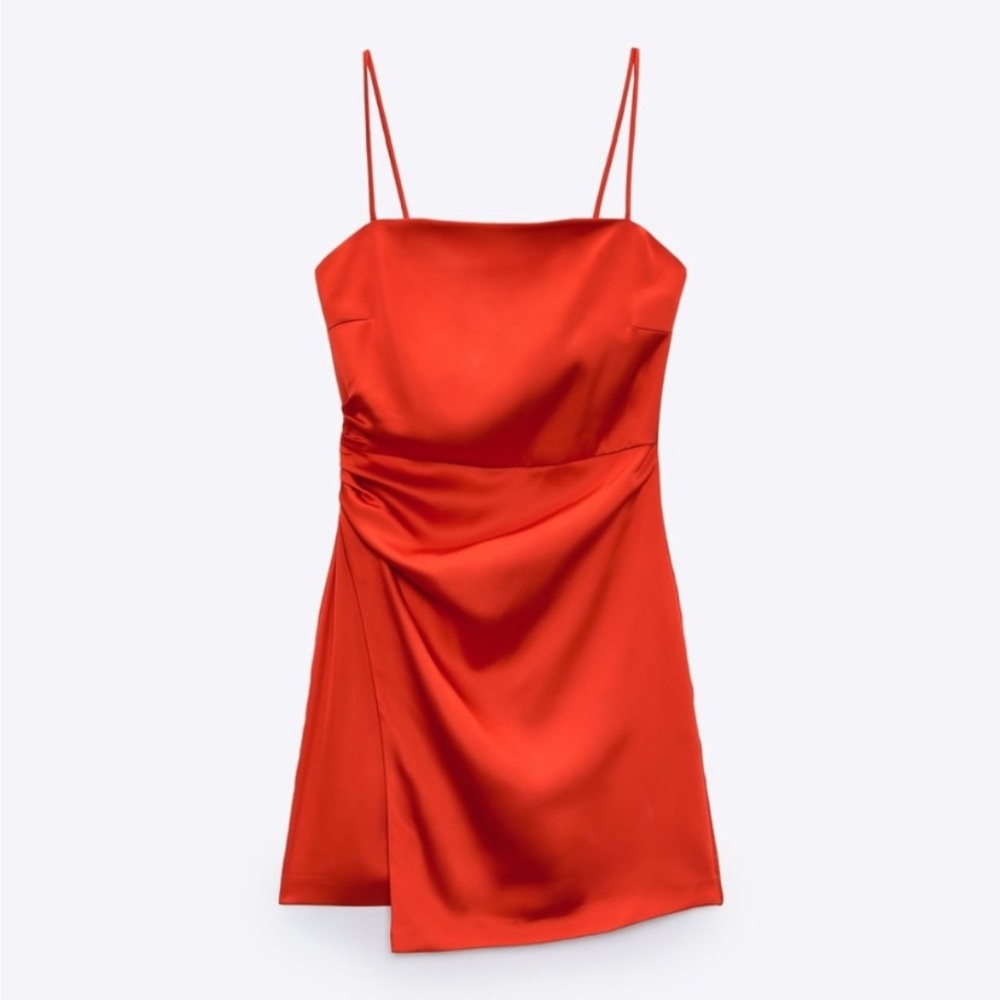 ZARA ruched red mini dress
